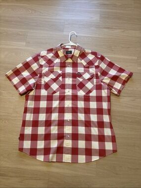 Kimes Ranch Pearl Snap Red and White Check Short-Sleeve Button-Up Shirt